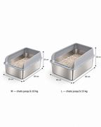 Dimensions du bac inox : M 50 × 35 × 25 cm, L 60 × 40 × 30 cm