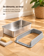 Rebord retiré et cuve inox vide, prête à être rincée